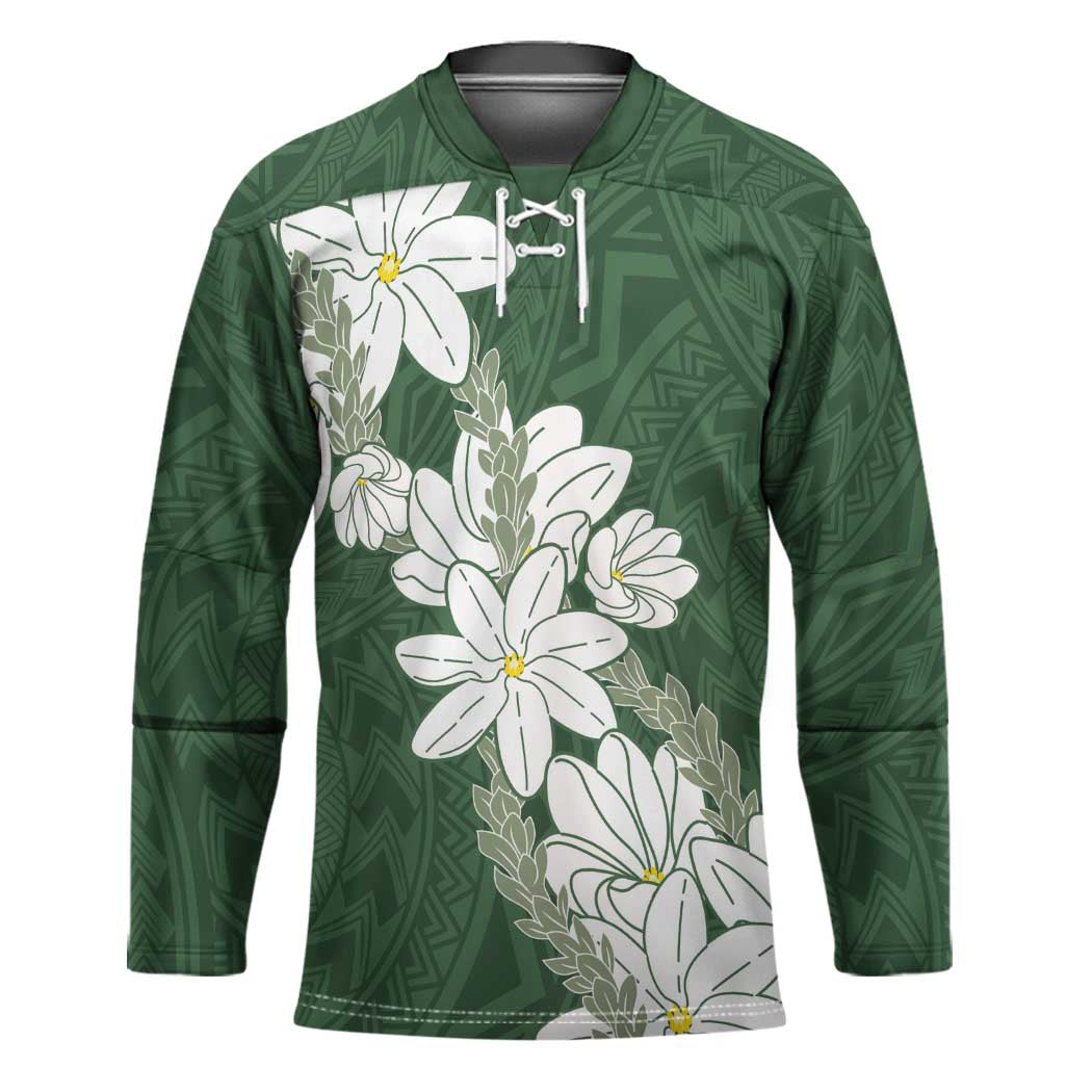 Ia Orana Tahiti Tiare Hockey Jersey Sage Green Lei - Polynesian Pride