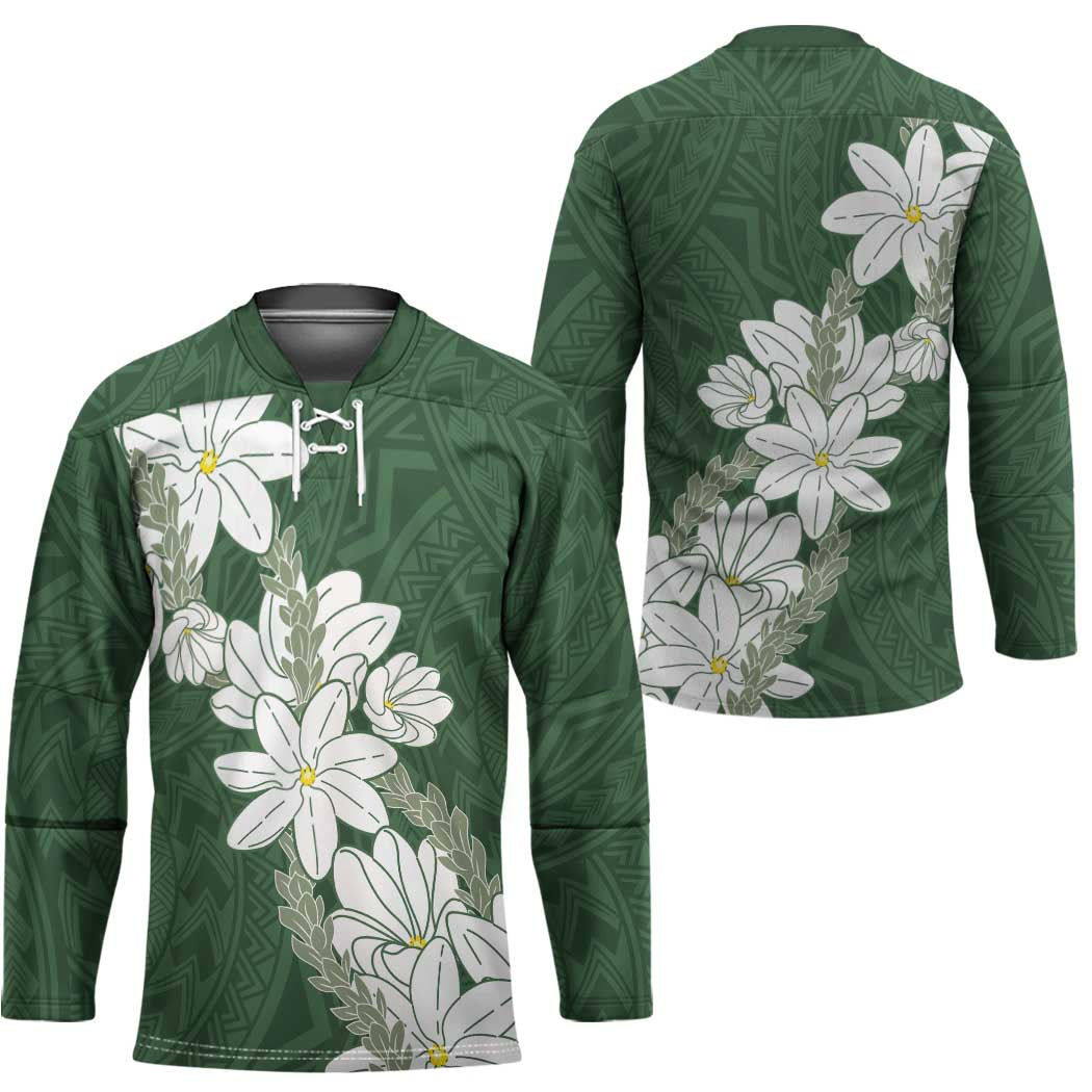 Ia Orana Tahiti Tiare Hockey Jersey Sage Green Lei - Polynesian Pride