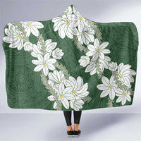 Ia Orana Tahiti Tiare Hooded Blanket Sage Green Lei - Polynesian Pride