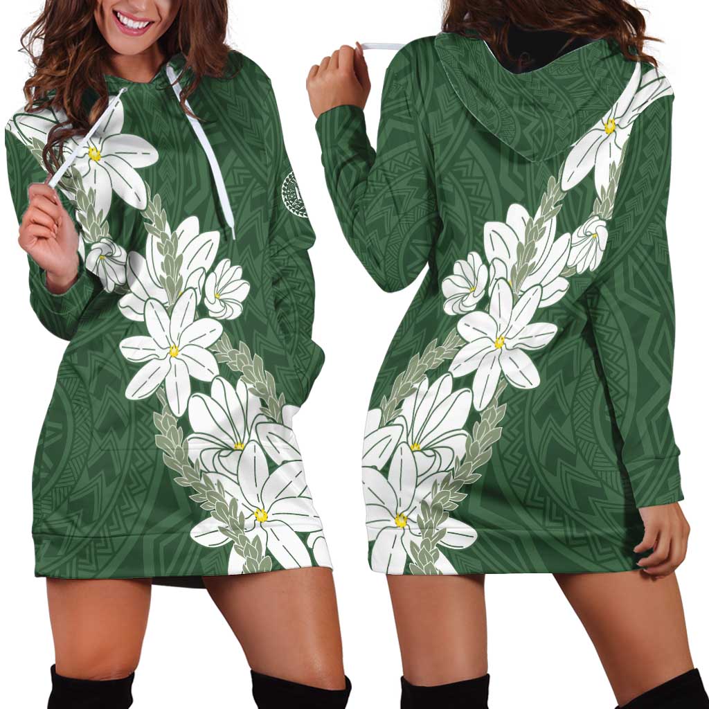 Ia Orana Tahiti Tiare Hoodie Dress Sage Green Lei - Polynesian Pride