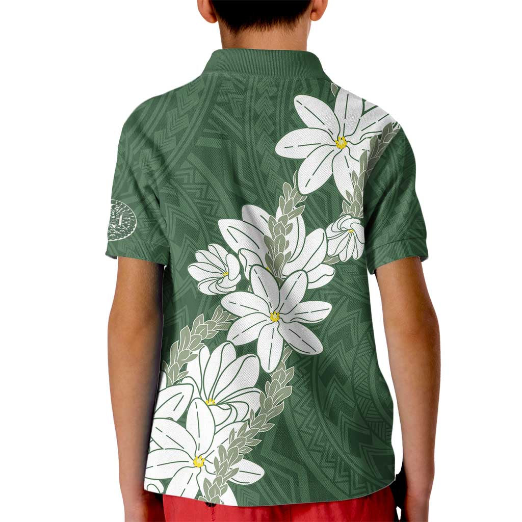 Ia Orana Tahiti Tiare Kid Polo Shirt Sage Green Lei - Polynesian Pride