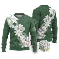 Ia Orana Tahiti Tiare Ugly Christmas Sweater Sage Green Lei - Polynesian Pride