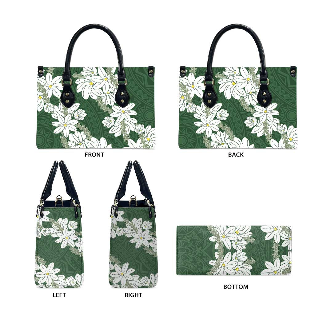 Ia Orana Tahiti Tiare Leather Bag Sage Green Lei - Polynesian Pride