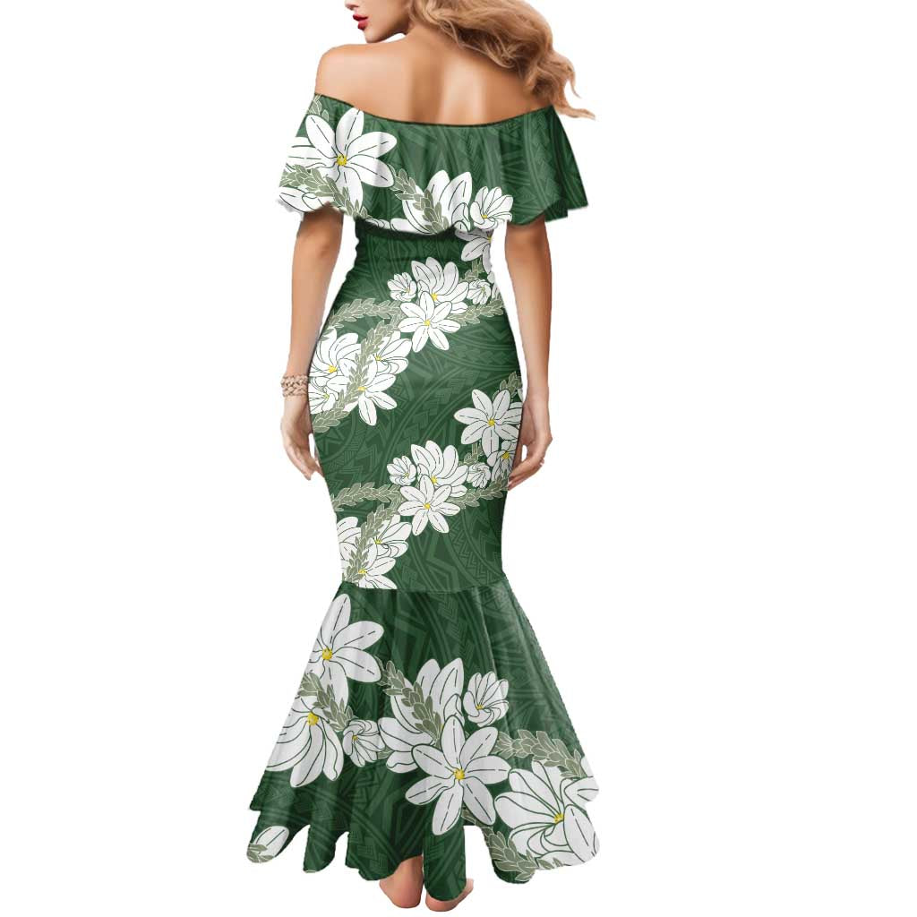 Ia Orana Tahiti Tiare Mermaid Dress Sage Green Lei - Polynesian Pride