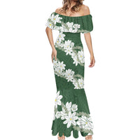 Ia Orana Tahiti Tiare Mermaid Dress Sage Green Lei - Polynesian Pride