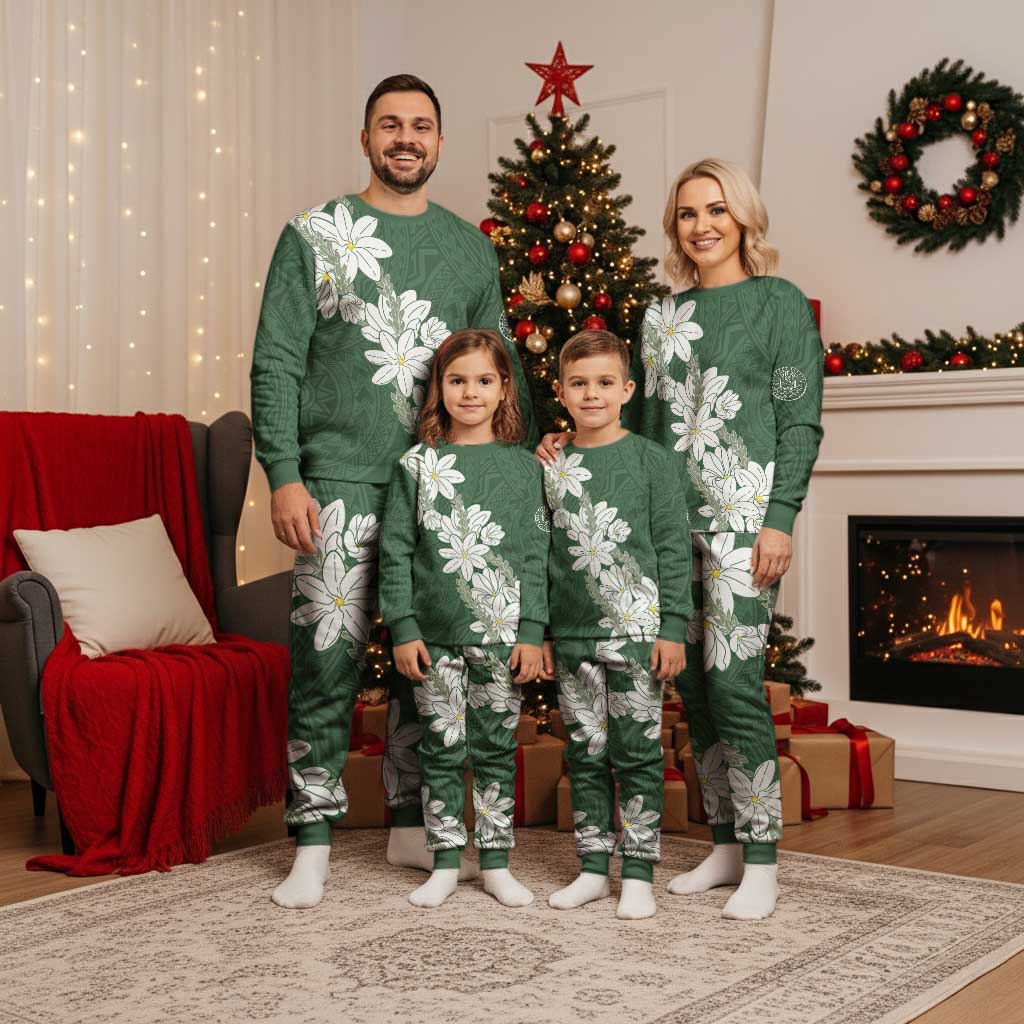 Ia Orana Tahiti Tiare Christmas Pajama Set Sage Green Lei - Polynesian Pride