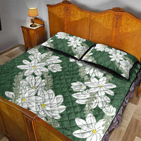Ia Orana Tahiti Tiare Quilt Bed Set Sage Green Lei - Polynesian Pride