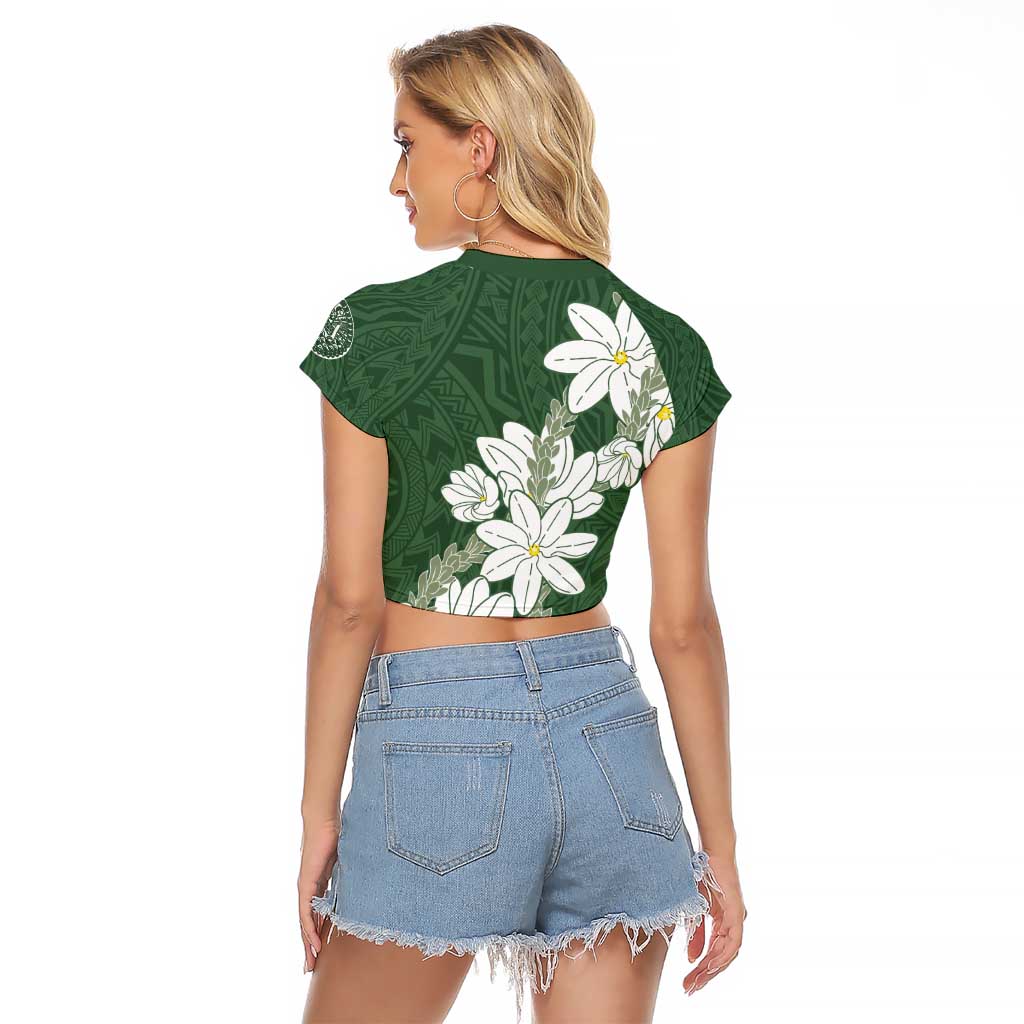 Ia Orana Tahiti Tiare Raglan Cropped T Shirt Sage Green Lei - Polynesian Pride