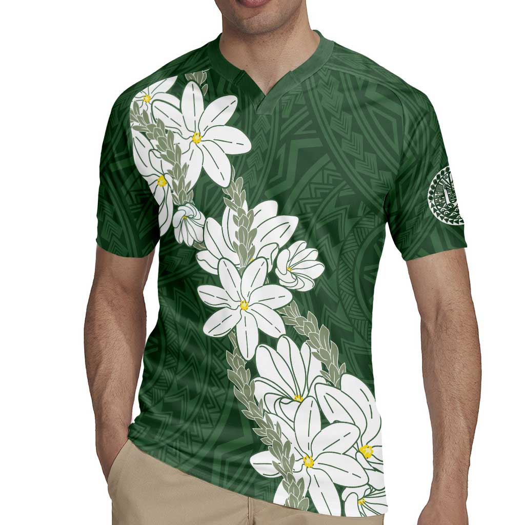 Ia Orana Tahiti Tiare Rugby Jersey Sage Green Lei - Polynesian Pride