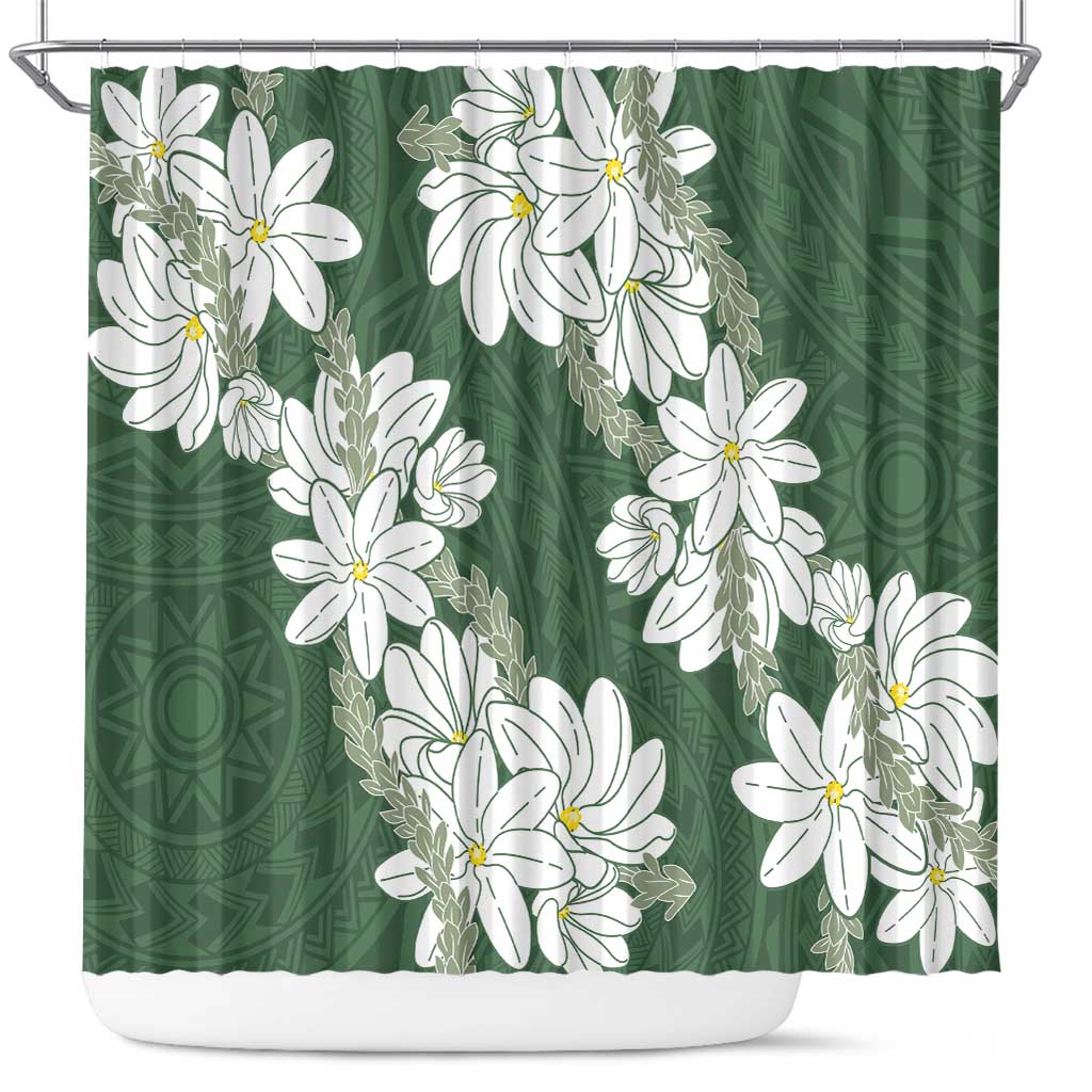 Ia Orana Tahiti Tiare Shower Curtain Sage Green Lei - Polynesian Pride
