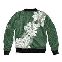 Ia Orana Tahiti Tiare Sleeve Zip Bomber Jacket Sage Green Lei - Polynesian Pride