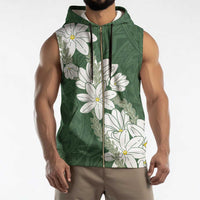 Ia Orana Tahiti Tiare Sleeveless Zip Hoodie Sage Green Lei - Polynesian Pride