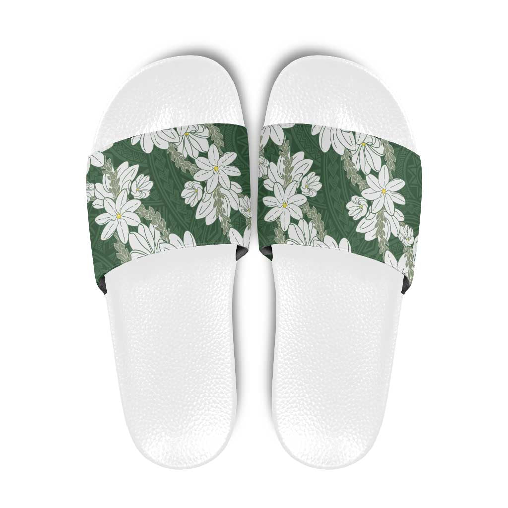 Ia Orana Tahiti Tiare Slide Sandals Sage Green Lei - Polynesian Pride