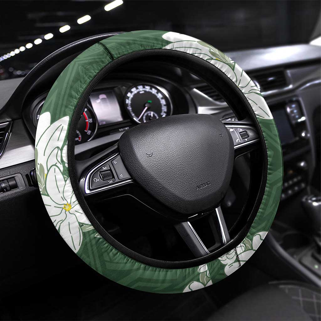Ia Orana Tahiti Tiare Steering Wheel Cover Sage Green Lei - Polynesian Pride