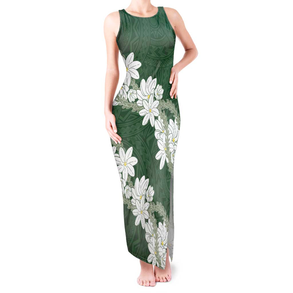 Ia Orana Tahiti Tiare Tank Maxi Dress Sage Green Lei - Polynesian Pride