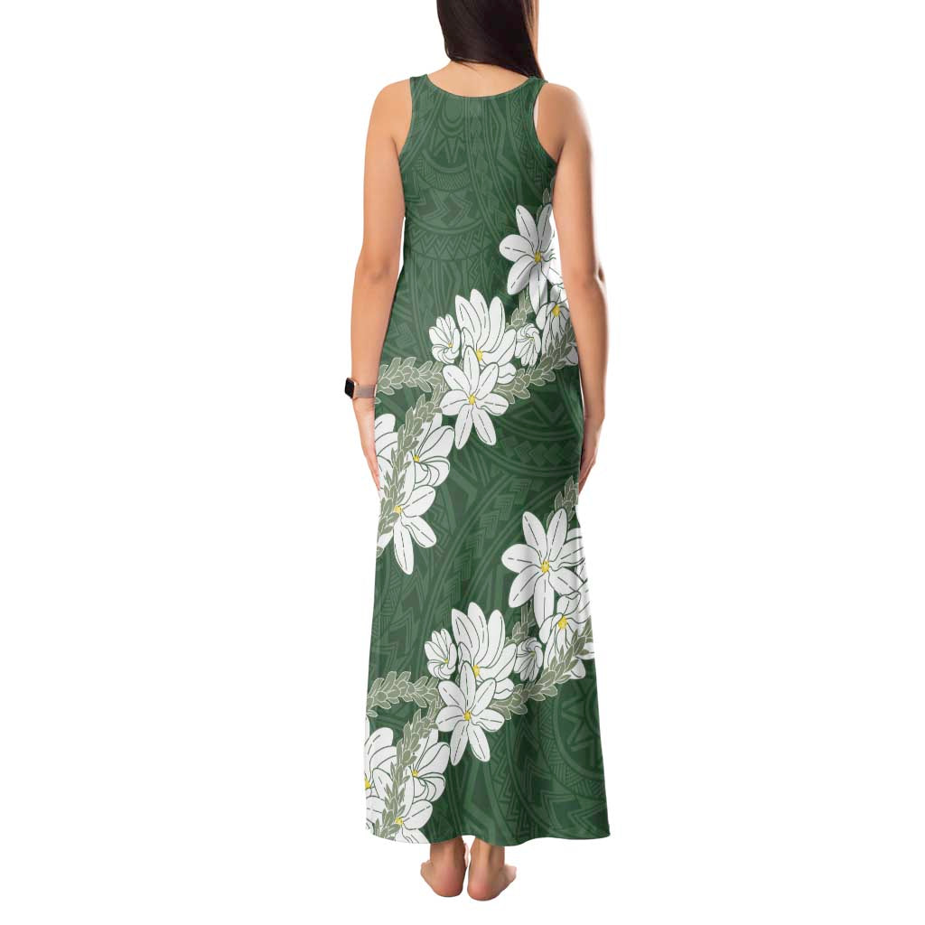 Ia Orana Tahiti Tiare Tank Maxi Dress Sage Green Lei - Polynesian Pride