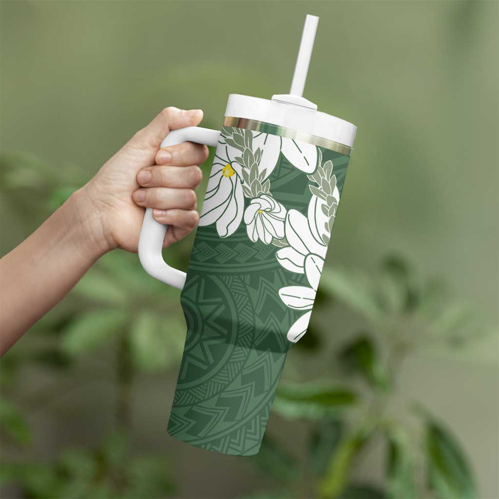Ia Orana Tahiti Tiare Tumbler With Handle Sage Green Lei - Polynesian Pride