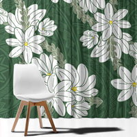 Ia Orana Tahiti Tiare Window Curtain Sage Green Lei - Polynesian Pride