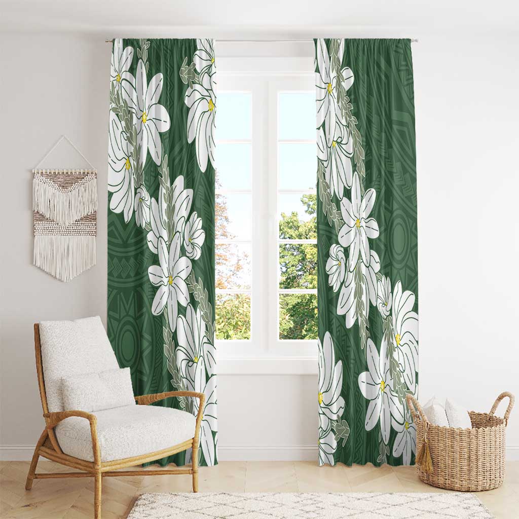 Ia Orana Tahiti Tiare Window Curtain Sage Green Lei - Polynesian Pride