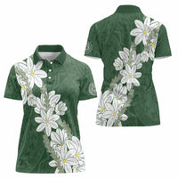 Ia Orana Tahiti Tiare Women Polo Shirt Sage Green Lei - Polynesian Pride