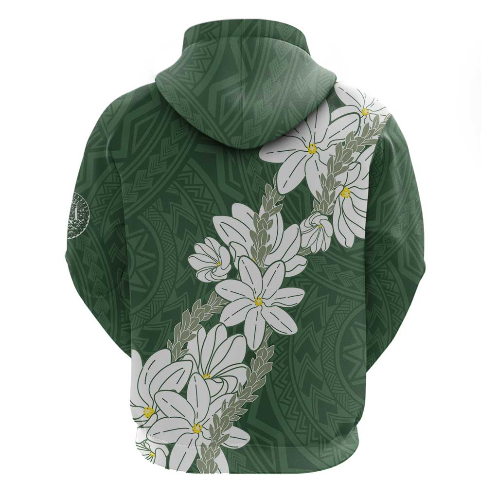 Ia Orana Tahiti Tiare Zip Hoodie Sage Green Lei - Polynesian Pride