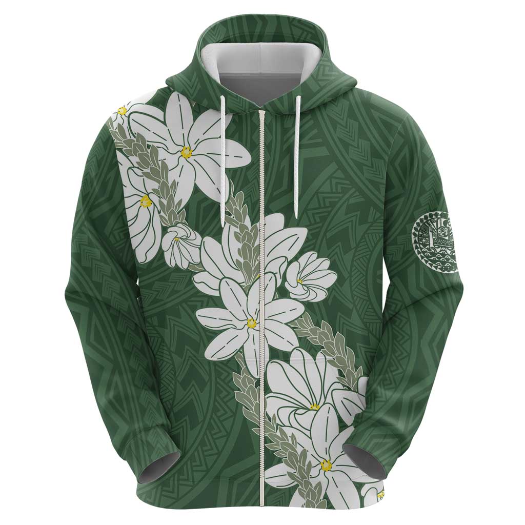 Ia Orana Tahiti Tiare Zip Hoodie Sage Green Lei - Polynesian Pride