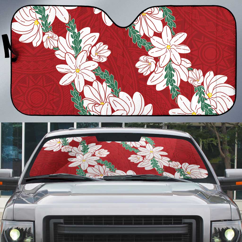 Ia Orana Tahiti Tiare Auto Sun Shade Crimson Lei - Polynesian Pride