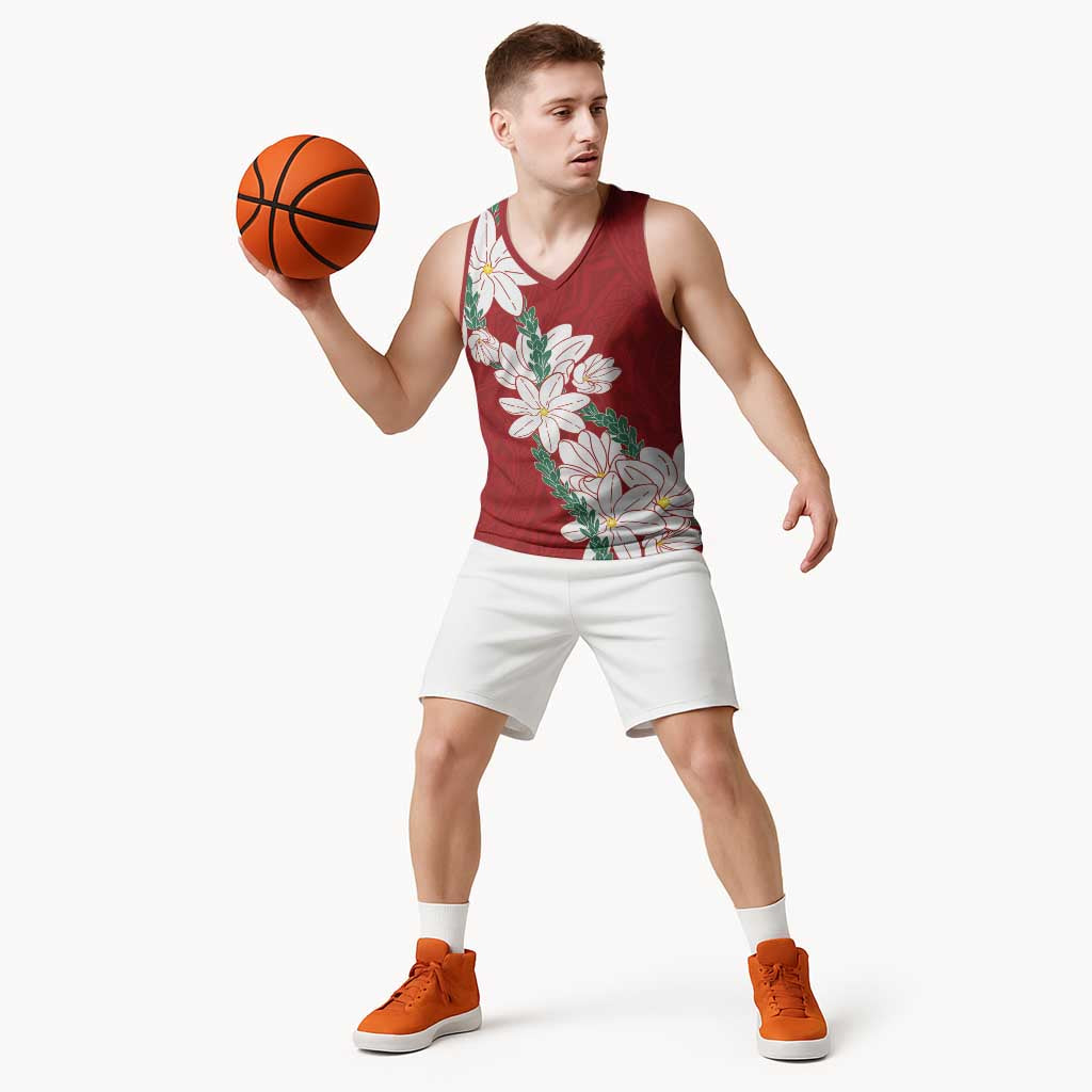 Ia Orana Tahiti Tiare Basketball Jersey Crimson Lei - Polynesian Pride