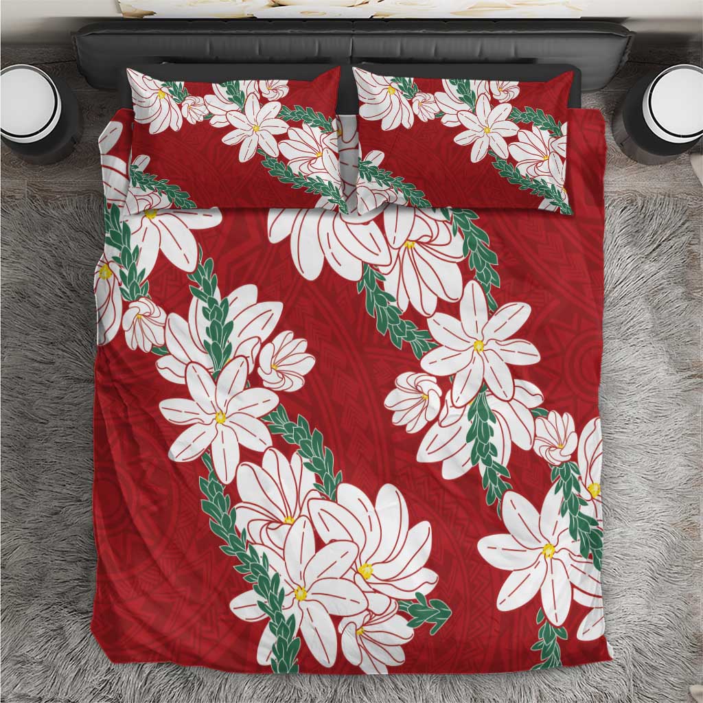 Ia Orana Tahiti Tiare Bedding Set Crimson Lei - Polynesian Pride