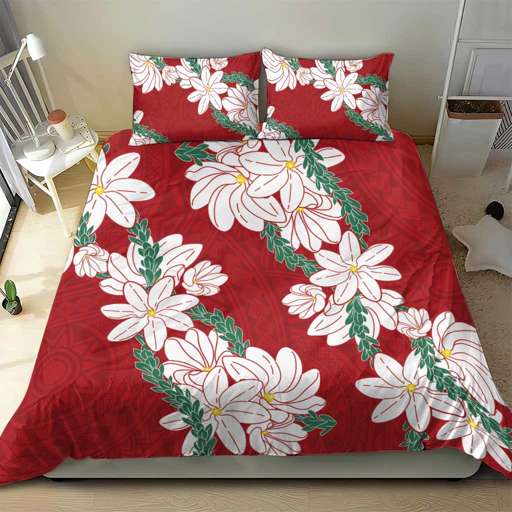 Ia Orana Tahiti Tiare Bedding Set Crimson Lei - Polynesian Pride