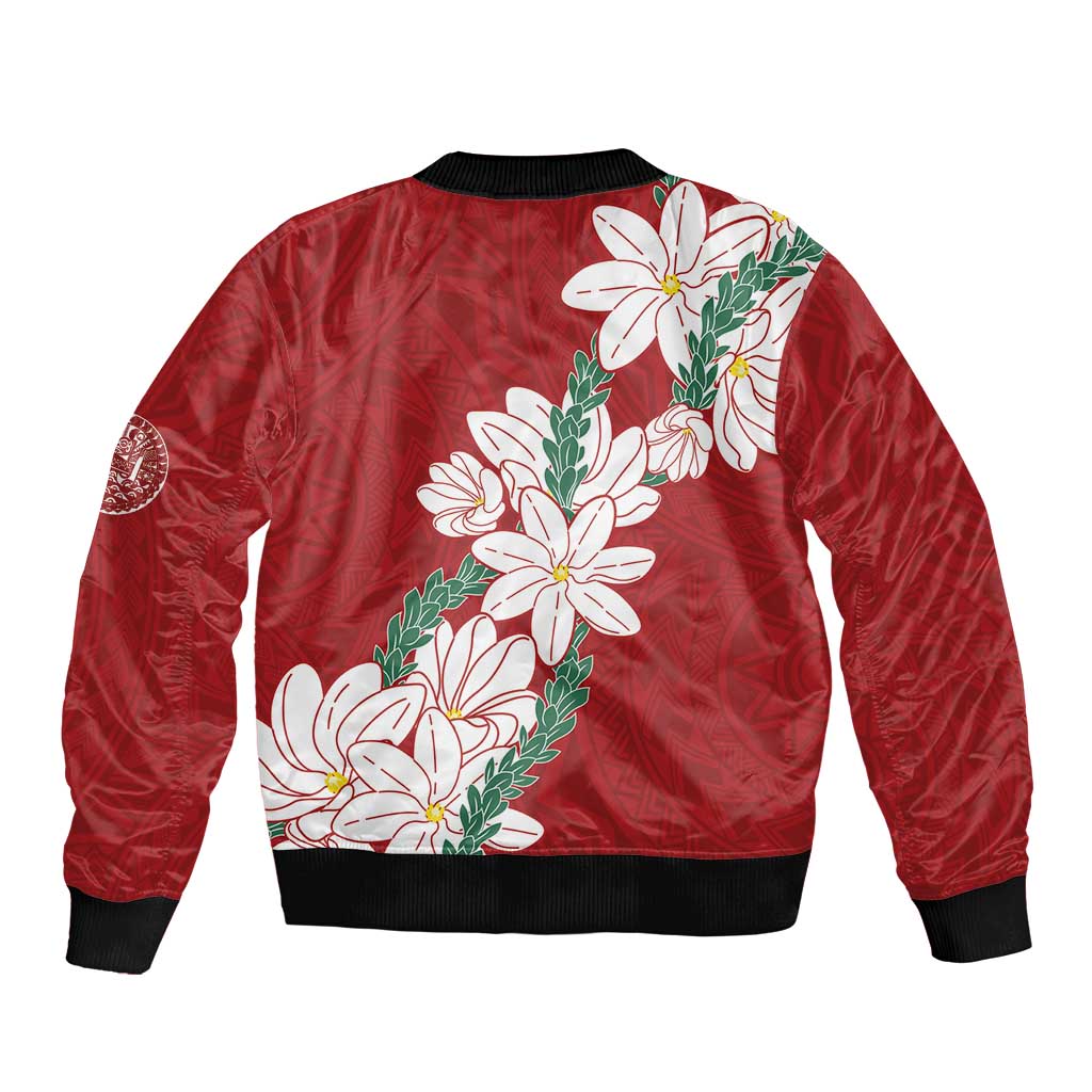 Ia Orana Tahiti Tiare Bomber Jacket Crimson Lei - Polynesian Pride