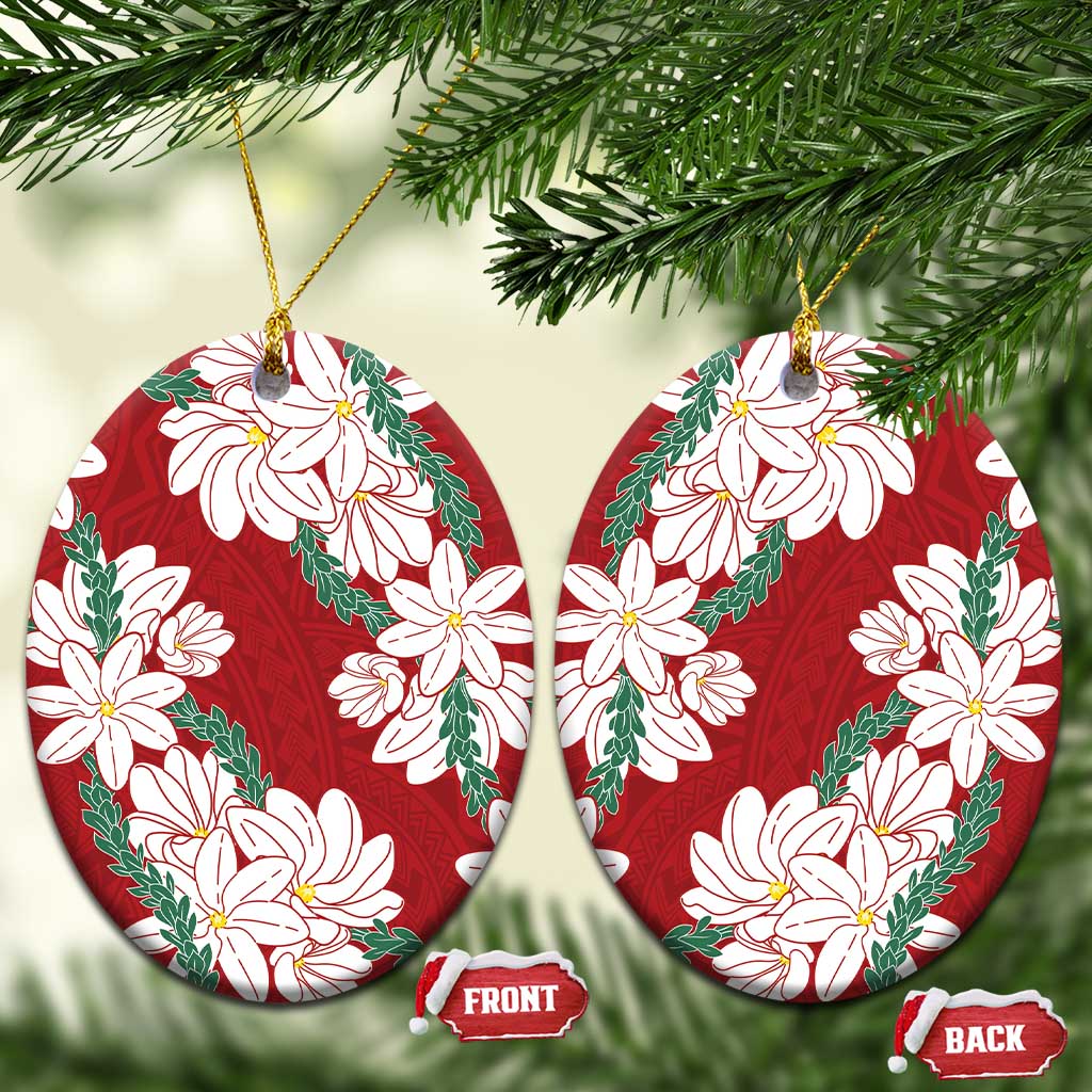 Ia Orana Tahiti Tiare Ceramic Ornament Crimson Lei - Polynesian Pride