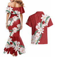 Ia Orana Tahiti Tiare Couples Matching Mermaid Dress and Hawaiian Shirt Crimson Lei LT7 - Polynesian Pride