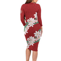 Ia Orana Tahiti Tiare Family Matching Long Sleeve Bodycon Dress and Hawaiian Shirt Crimson Lei - Polynesian Pride