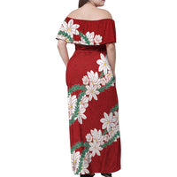 Ia Orana Tahiti Tiare Family Matching Off Shoulder Maxi Dress and Hawaiian Shirt Crimson Lei - Polynesian Pride