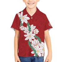 Ia Orana Tahiti Tiare Family Matching Off Shoulder Maxi Dress and Hawaiian Shirt Crimson Lei - Polynesian Pride