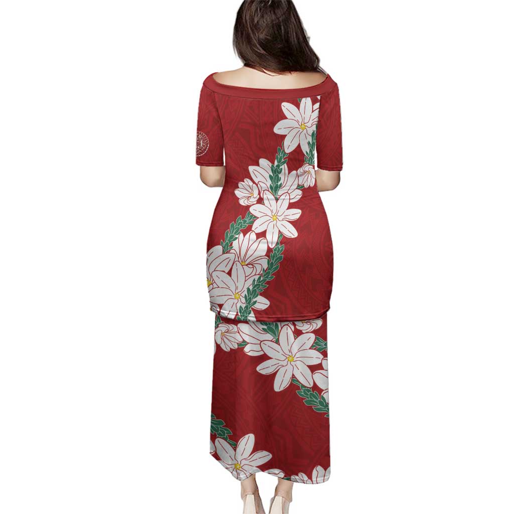 Ia Orana Tahiti Tiare Family Matching Puletasi and Hawaiian Shirt Crimson Lei - Polynesian Pride