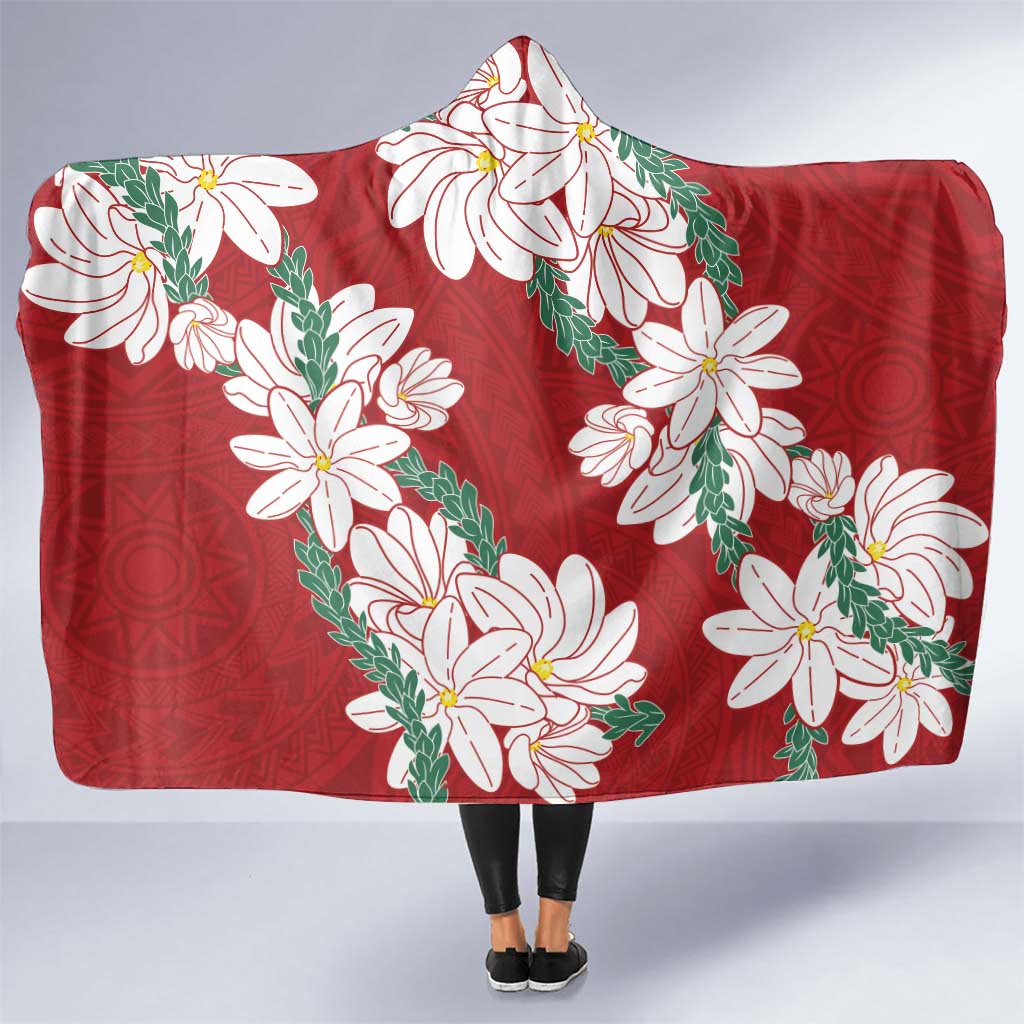 Ia Orana Tahiti Tiare Hooded Blanket Crimson Lei - Polynesian Pride