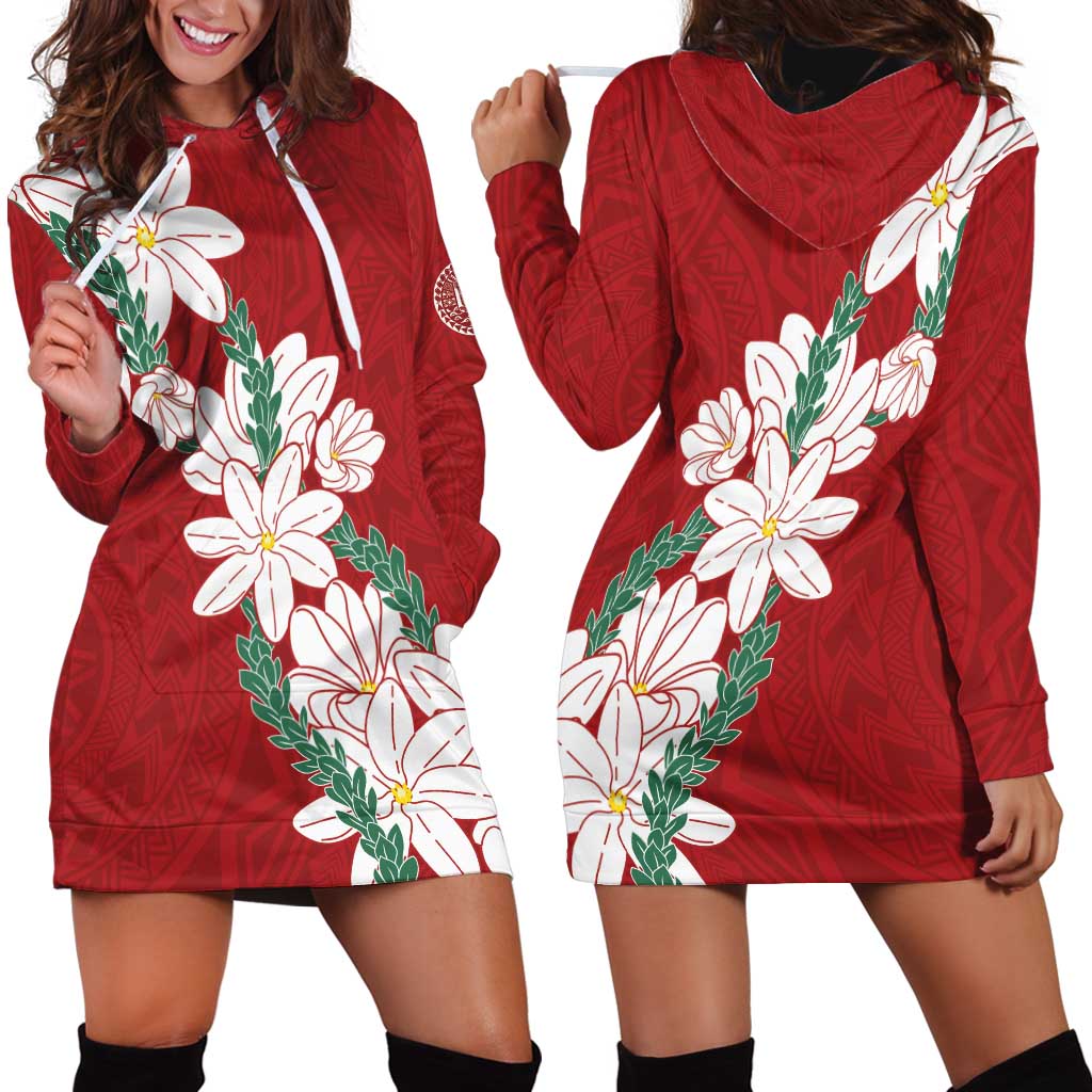 Ia Orana Tahiti Tiare Hoodie Dress Crimson Lei - Polynesian Pride