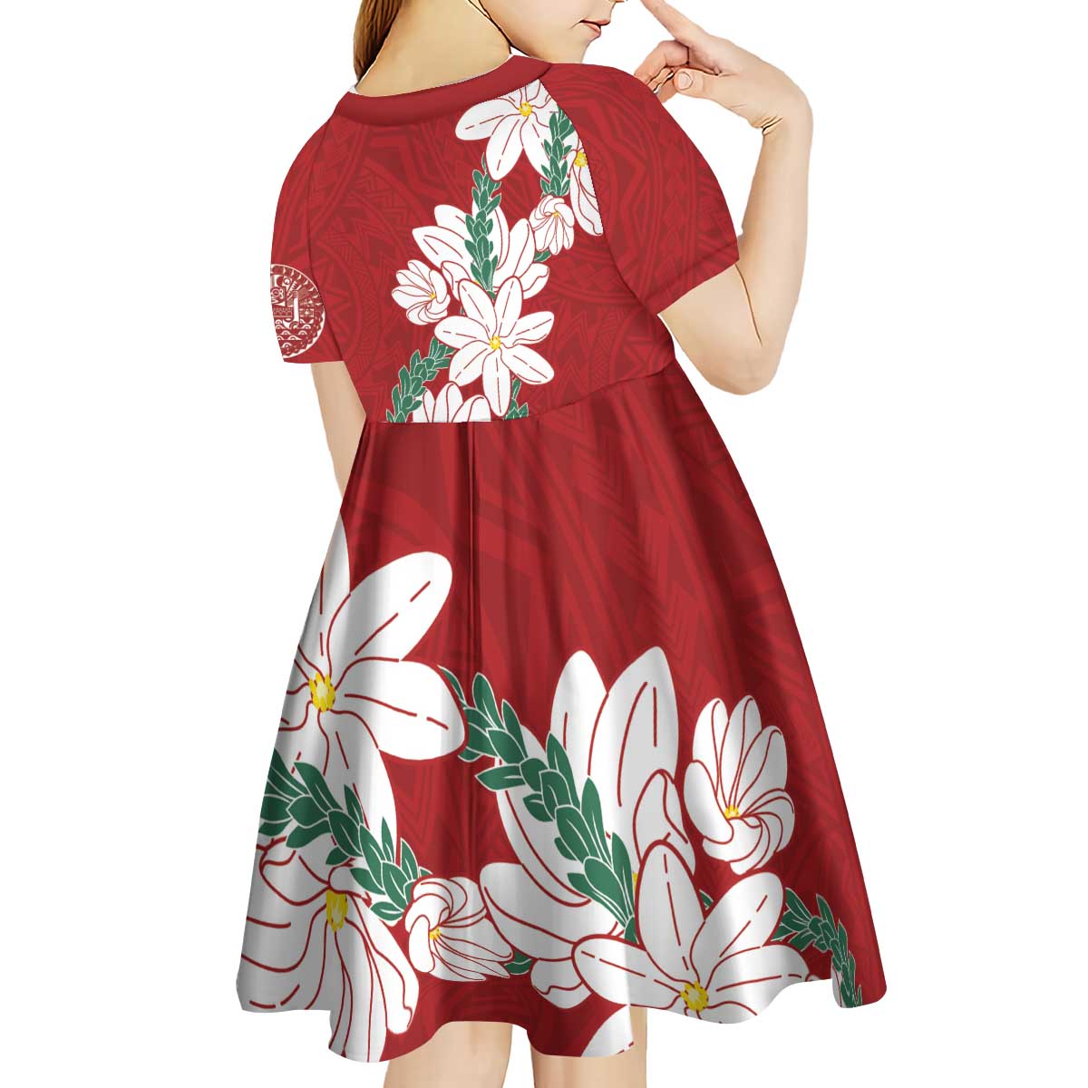 Ia Orana Tahiti Tiare Kid Short Sleeve Dress Crimson Lei - Polynesian Pride