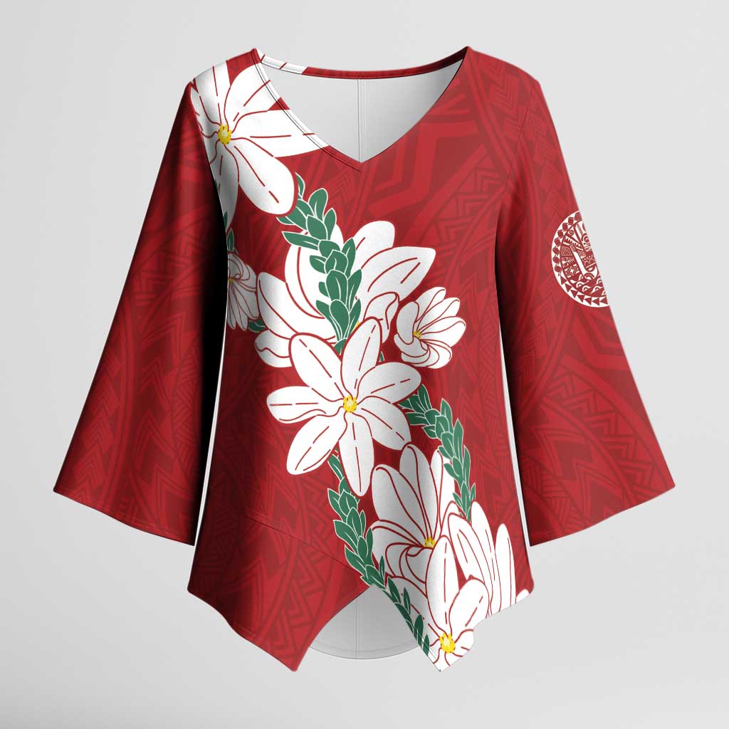 Ia Orana Tahiti Tiare Kimono Sleeve Blouse Crimson Lei - Polynesian Pride
