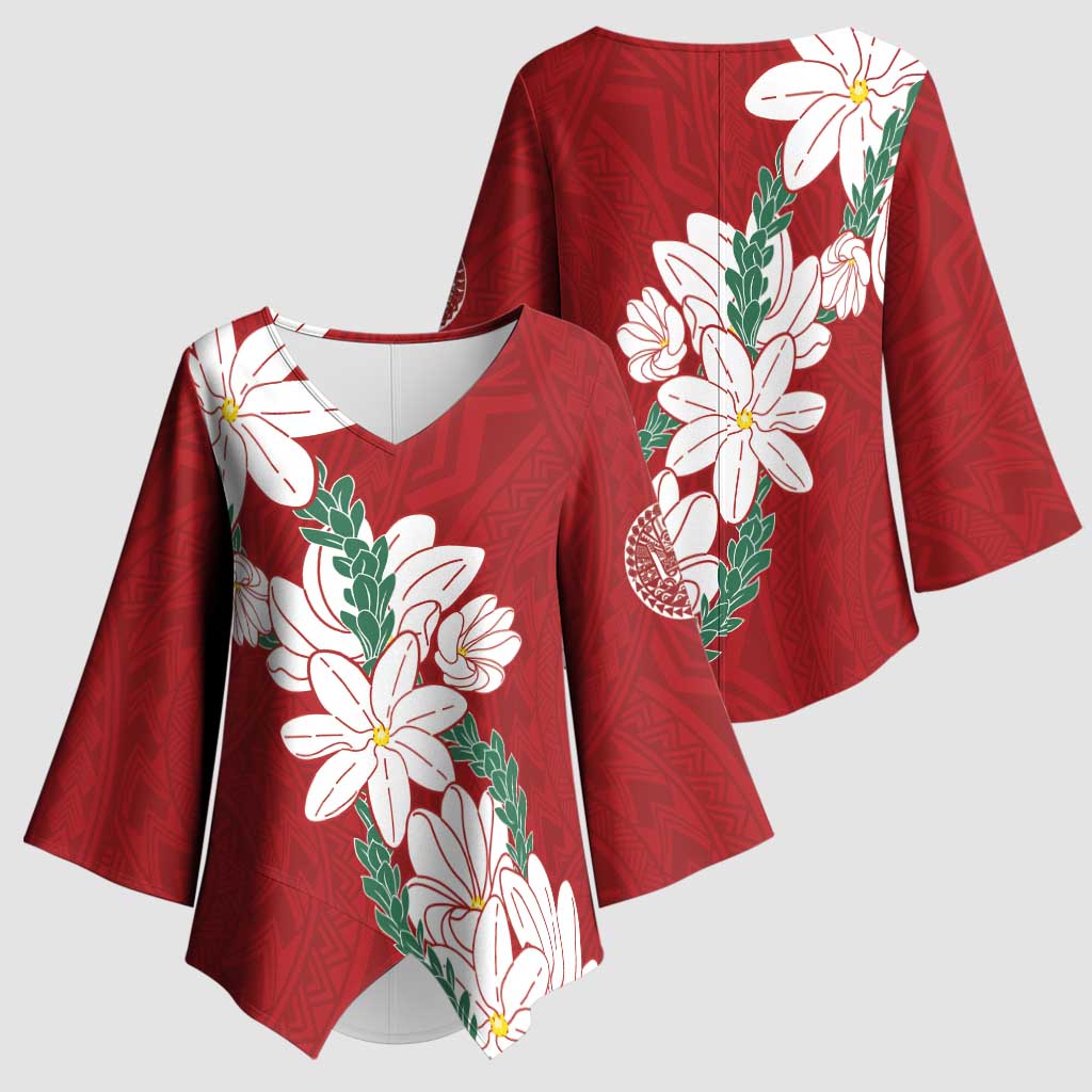 Ia Orana Tahiti Tiare Kimono Sleeve Blouse Crimson Lei - Polynesian Pride