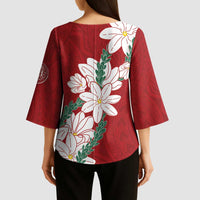 Ia Orana Tahiti Tiare Kimono Sleeve Blouse Crimson Lei - Polynesian Pride