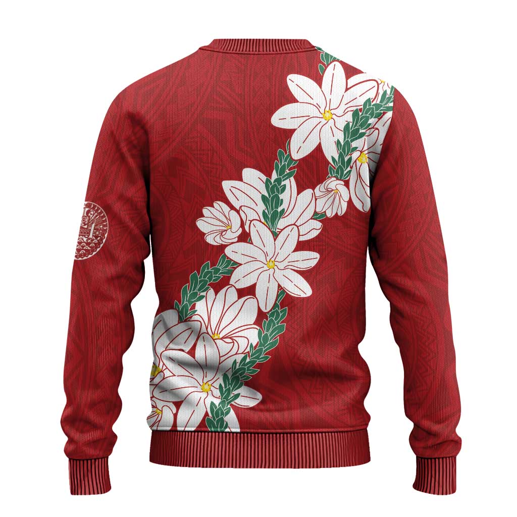 Ia Orana Tahiti Tiare Ugly Christmas Sweater Crimson Lei - Polynesian Pride