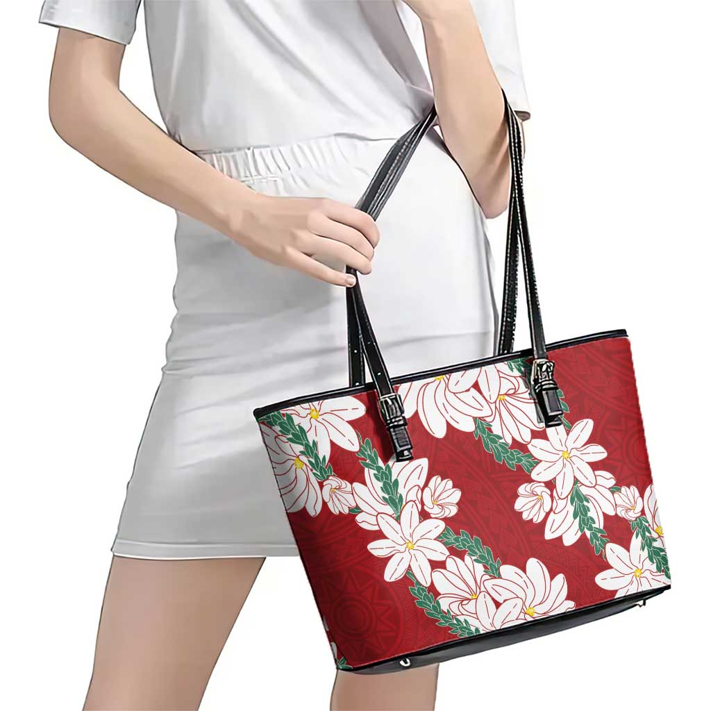 Ia Orana Tahiti Tiare Leather Tote Bag Crimson Lei - Polynesian Pride