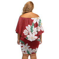 Ia Orana Tahiti Tiare Off Shoulder Short Dress Crimson Lei - Polynesian Pride