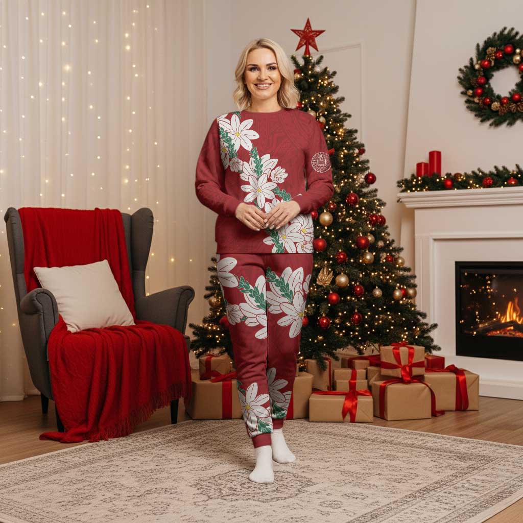 Ia Orana Tahiti Tiare Christmas Pajama Set Crimson Lei - Polynesian Pride