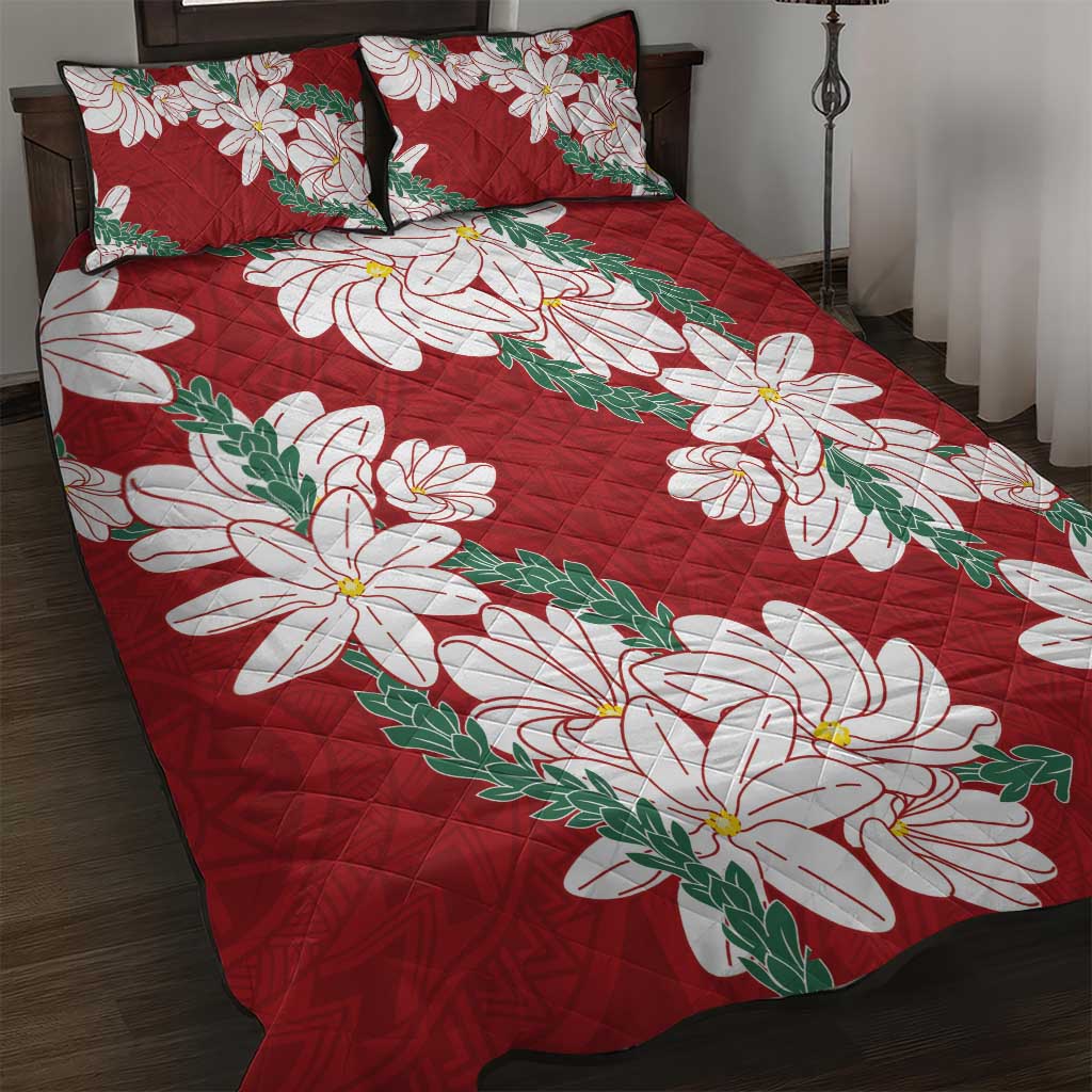 Ia Orana Tahiti Tiare Quilt Bed Set Crimson Lei - Polynesian Pride