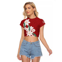 Ia Orana Tahiti Tiare Raglan Cropped T Shirt Crimson Lei - Polynesian Pride