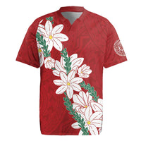 Ia Orana Tahiti Tiare Rugby Jersey Crimson Lei - Polynesian Pride